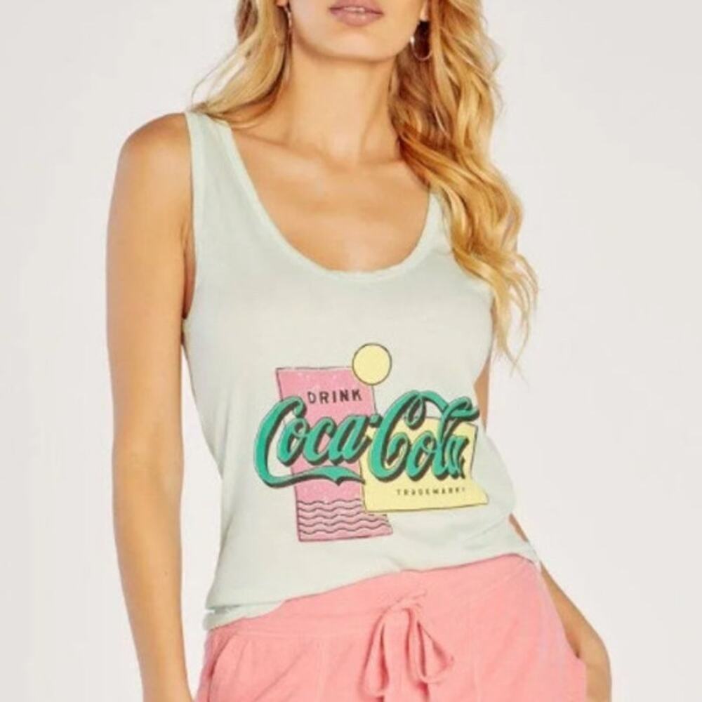 ☀️Wildfox Lyla “Drink Coke” Sleeveless Graphic Tank Top Soothing Sea Womens's M